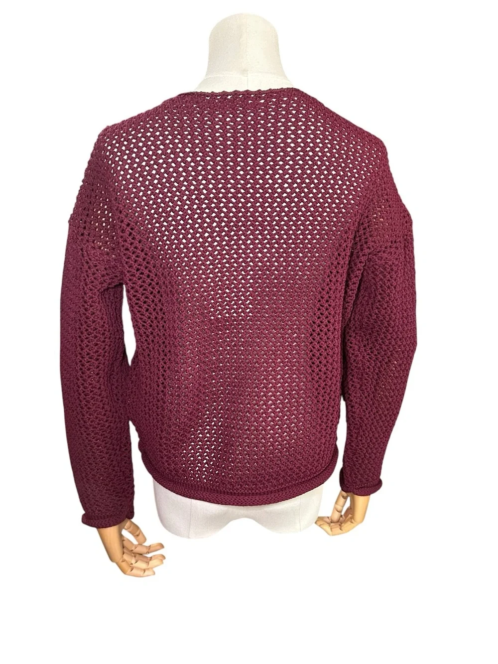 entro Maroon Crochet Open-Knit Button Cardigan